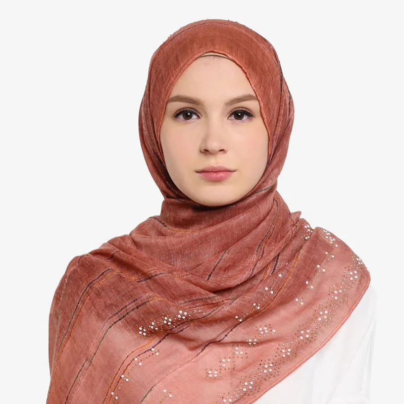W-New Women's Sequins Glitter Cotton Scarf Hijab Shimmer Muslim Scarves Head Wraps