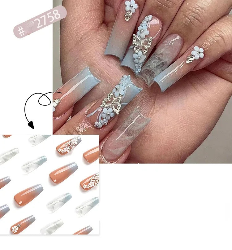 Dropshipping 24 Pcs French Style Romantic Art Acrylic Press on Nails Artificial Fingernails Candy False Nails Dating  Party 2792