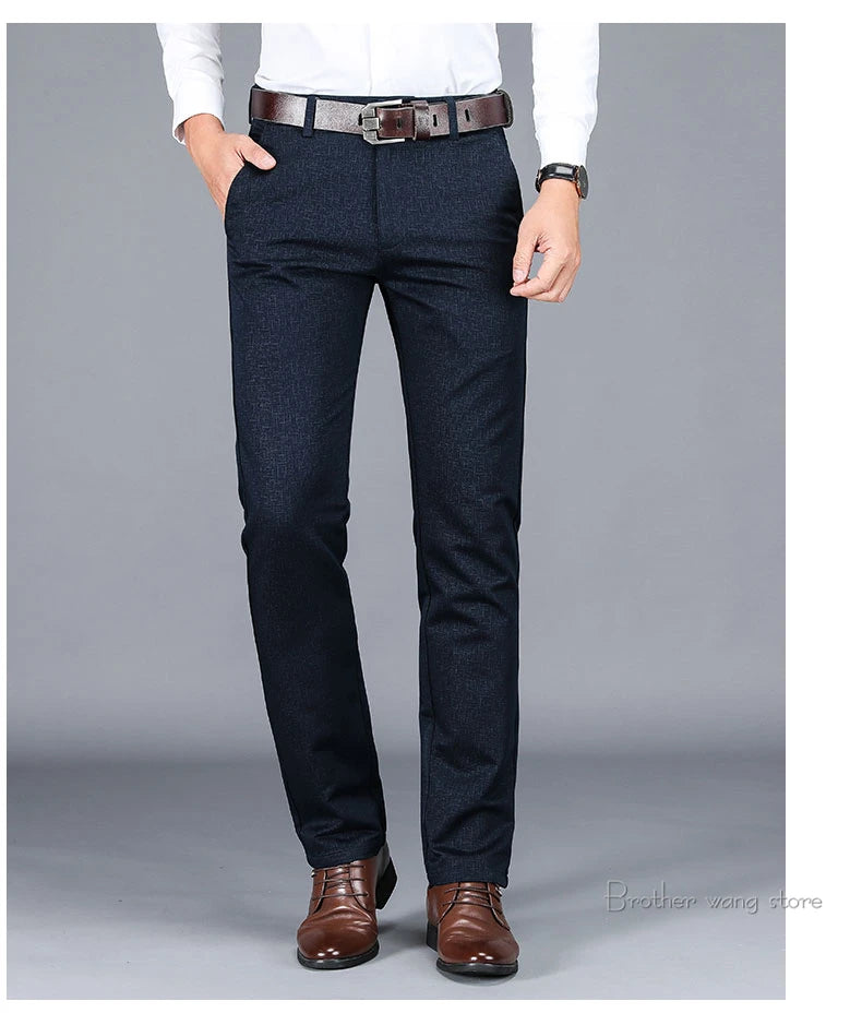 Winter New Men's Warm Casual Pants Business Fashion Fleece Thick Plaid Trousers Office Stretch Pants Male Brand Clothing