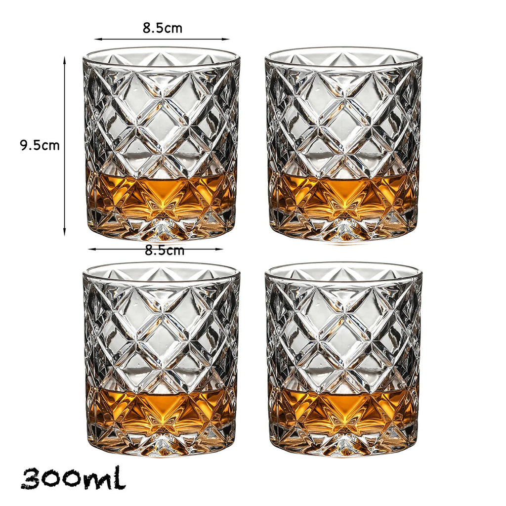 4PCS Fashion Whiskey Glasses, Scotch Whisky, Bourbon, Cocktails, RUM, Durable Whiskey Glasses