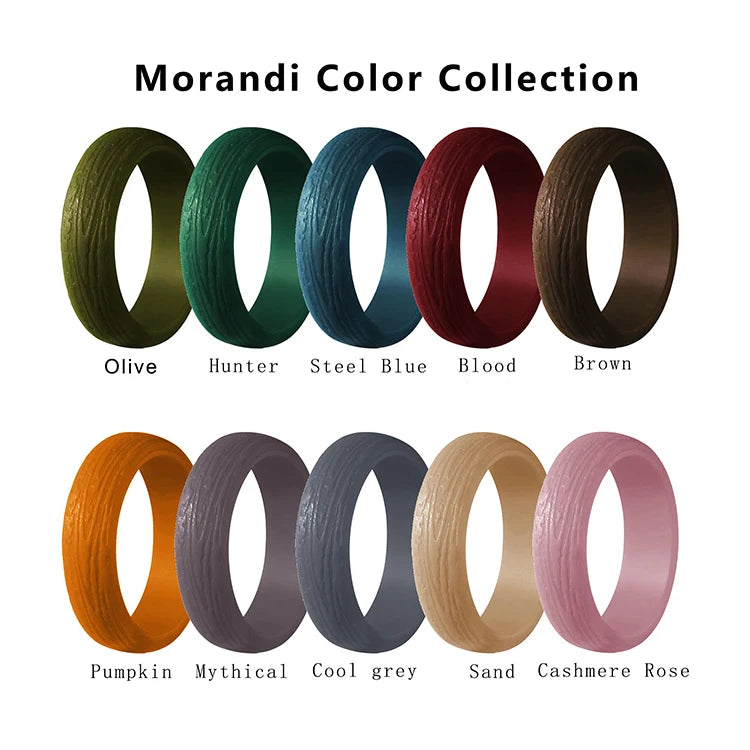 10 PCS PackNew Design Morandi Natural Tree Bark Pattern Rubber Engagement Bands Silicone Wedding Rings Jewelry Women