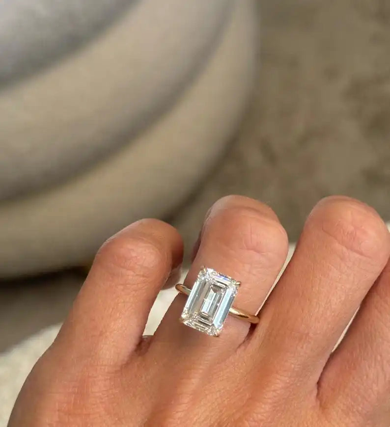 IGI Certified 14K Gold 4CT Emerald Cut Lab Grown Diamond Ring F Color VS Clarity Luxury Engagement Wedding Party Jewelry
