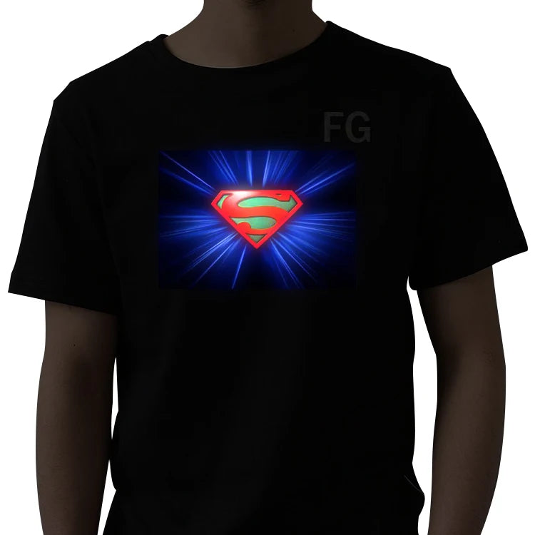 Kids Programmable LED Sound Activated T-Shirts 100% Cotton Knitted Blank Dancing Party T-Shirt with Led Lighting