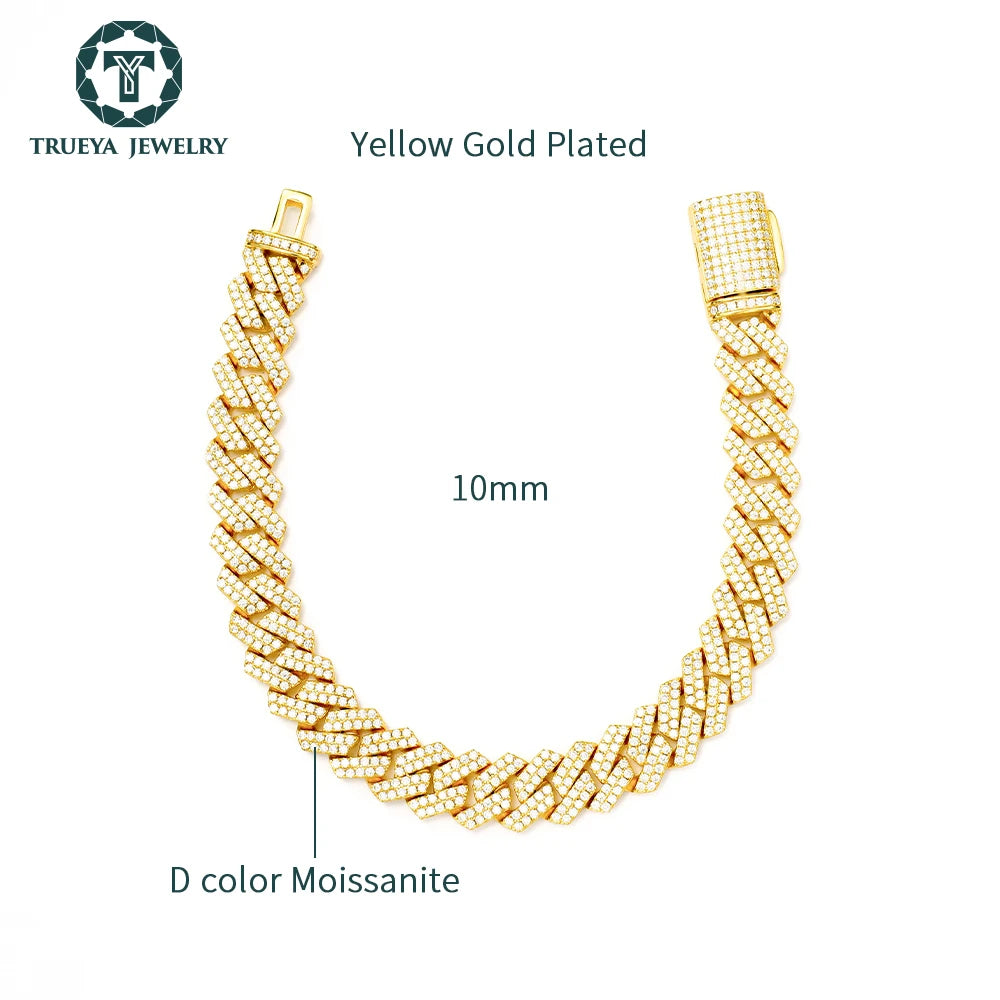 VVS Mossanite Diamond 8-20mm Iced Out  925 Sterling Silver Sharp Angeled Cuban Link Chain Hiphop Trendsetter Bracelet.