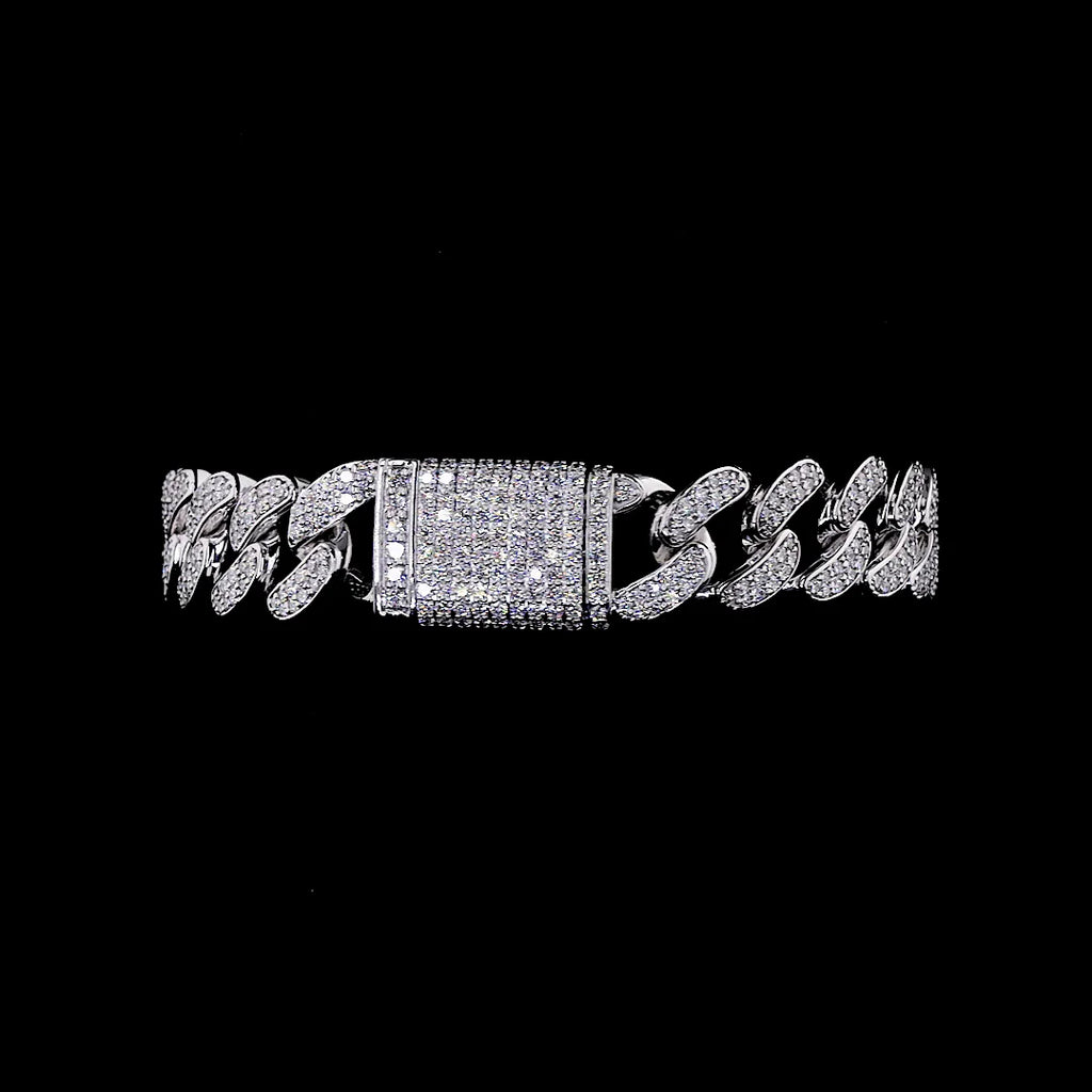 14K Gold Plated Men's Cuban Link Chain Bracelet with Lab Grown Round Diamond-Engagement Party & Gift