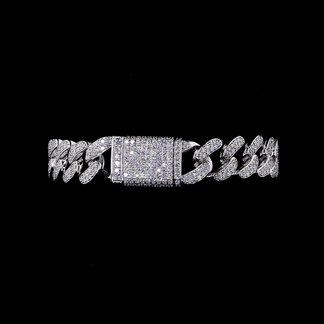 14K Gold Plated Men's Cuban Link Chain Bracelet with Lab Grown Round Diamond-Engagement Party & Gift