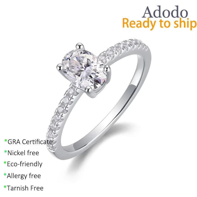 Fashion Classic 925 Sterling Silver 18K White Gold Plated Women's Jewelry Oval Cut 1CT VVS GRA Moissanite Rings with Certificate