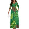 New Wholesale Customized Polynesian Tribal Printed Lace-Up Long Maxi Dress Side Pocket Plus Size Women Casual Dresses With Belt