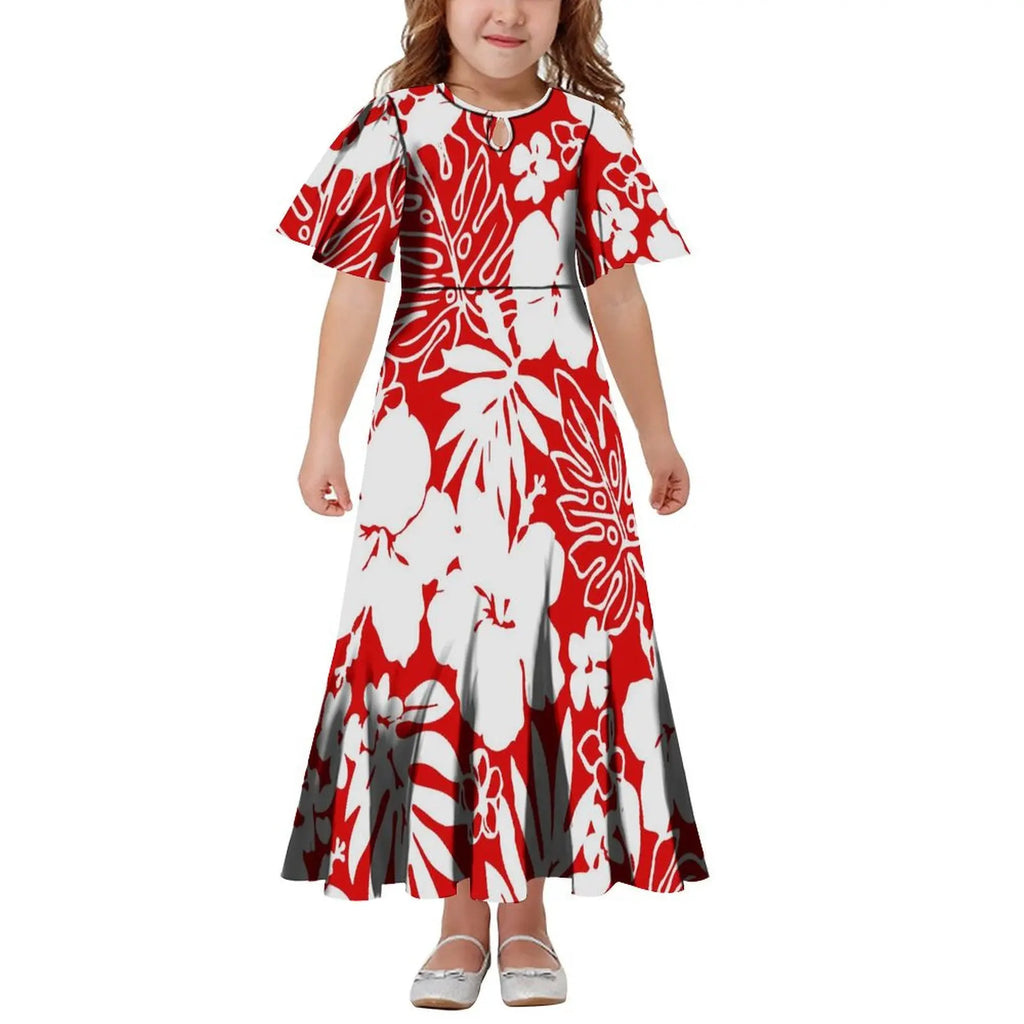 New Hawaiian Style Drop Collar Design Baby Girls Long Dress Children Size in Dresses Fit Flare Toddle Girls Dresses for Kids