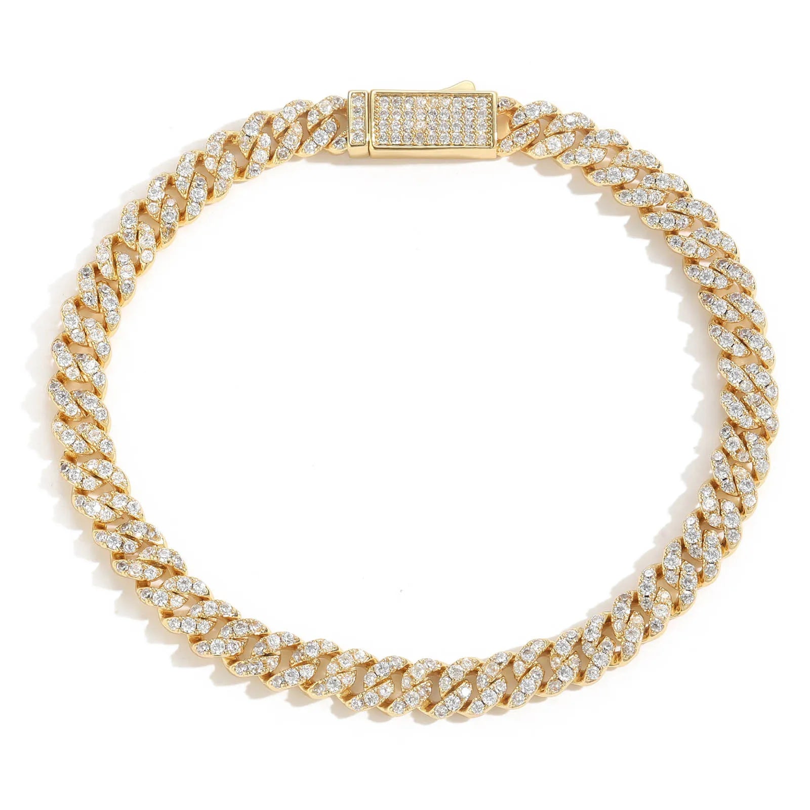 BES 6MM Hip Hop Bracelet Cuban Chain Spring Buckle Single Row Zircon Cuban Bracelet for Men Hip Hop Jewelry