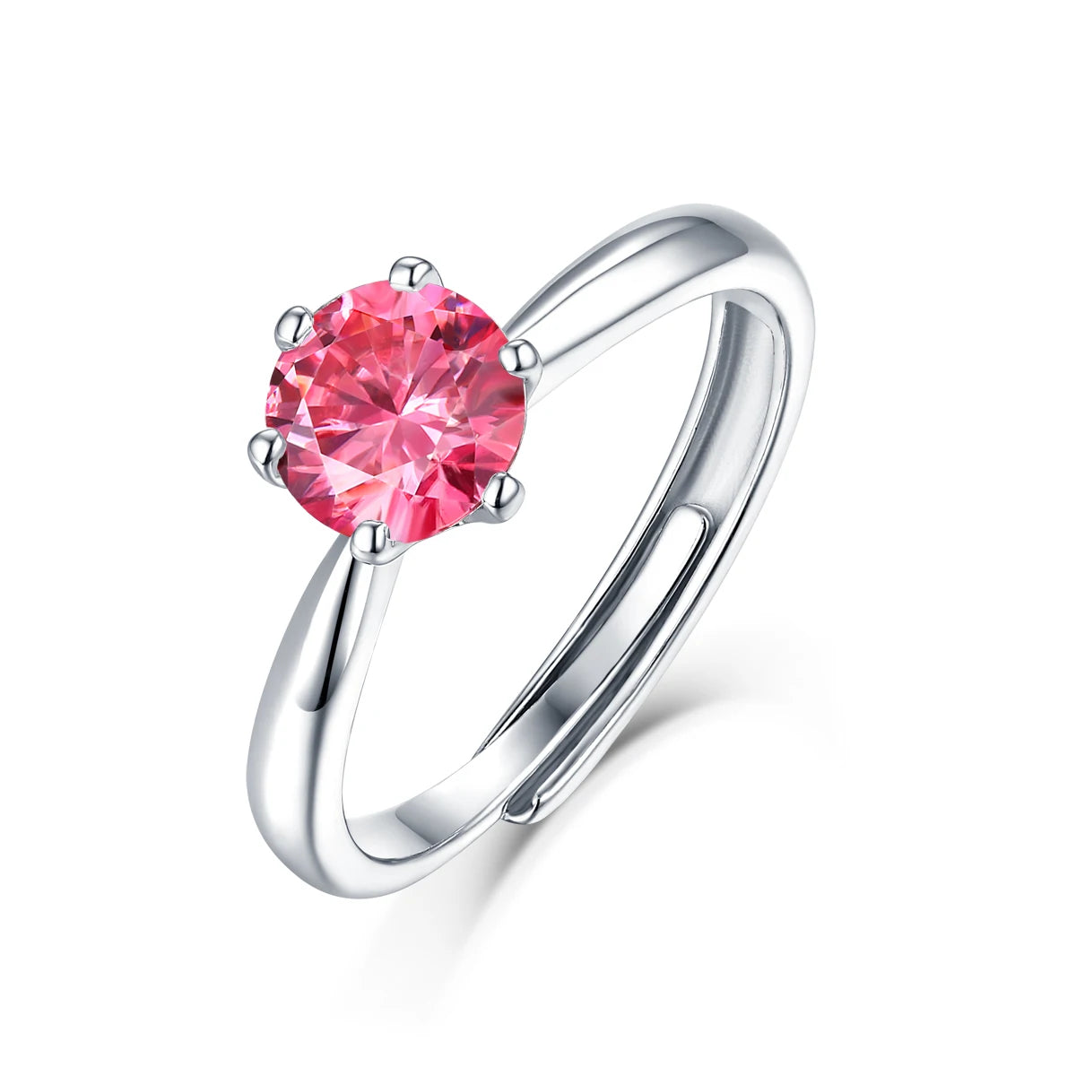 Zhuerrui New Popular 925 Sterling Silver Wedding Ring Pink Moissanite Rings Exquisite Luxury Round Bag Pink Diamond Rings R9094