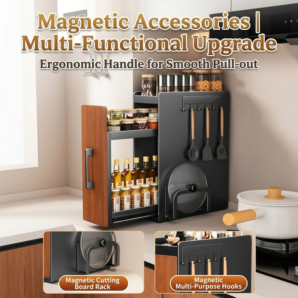 Stable Narrow Pull Multifunctional Kitchen Organizer Spice Storage Cabinet Waterproof Dust-proof Counter Storage Rack pp Double