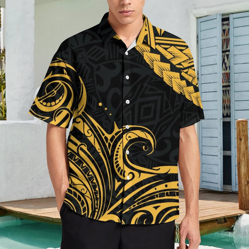 Hot Sale Summer Men Short Sleeve Shirt Tribal Print Plus Size Men Polynesian Shirts Island Casual Shirt