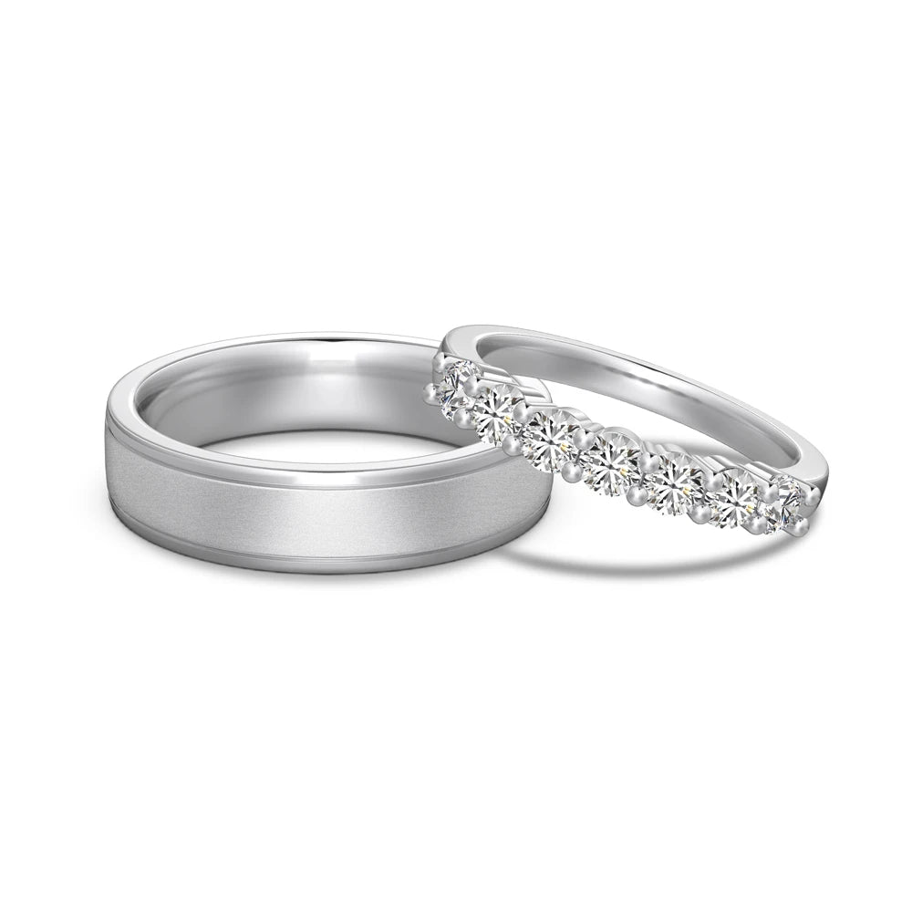 Dylam Minimalist Trendy S925 Silver Cz Cubic Zircon Couple Rings Set Wedding Proposal Ring for Men and Women Pair Jewelry Gift