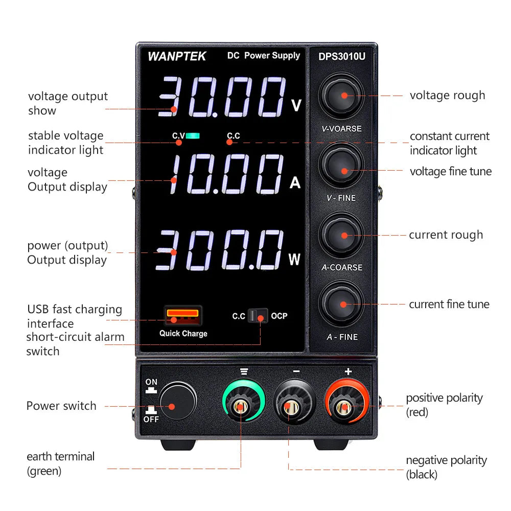 WANPTEK 60V 5A BENCH DC ADJUSTABLE POWER SUPPLY, DC POWER, REPAIR, LAB, DESIGN, SCHOOLS, TEST, ELECTROPLATE, CHARGE, DPS605U