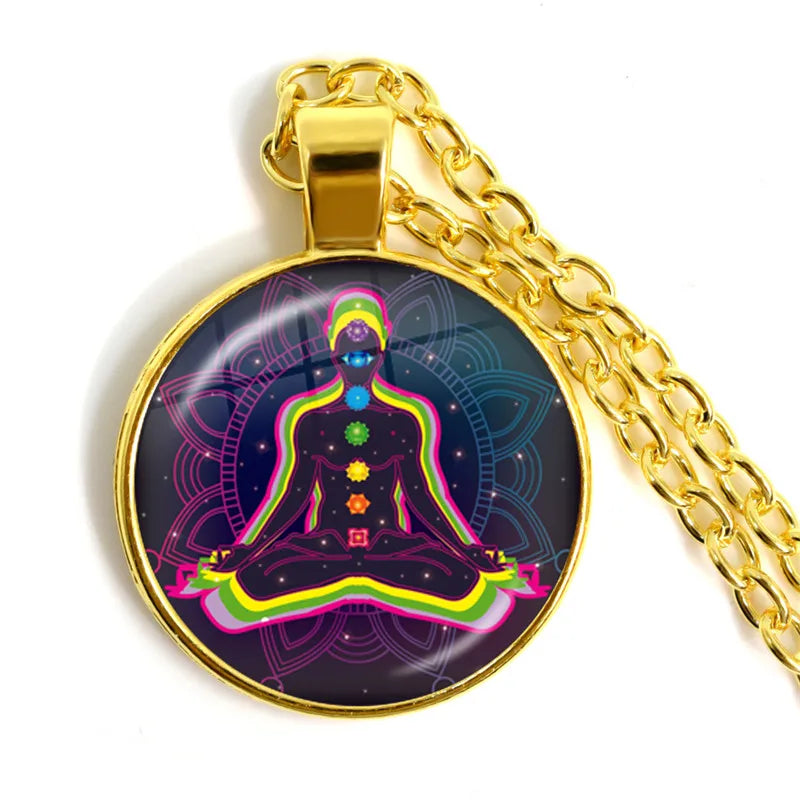 New Arrival 7 Chakra Reiki Healing Necklace Buddha Yoga Meditation Pendant Spiritual Hope Jewelry Chain Statement Necklace Gift