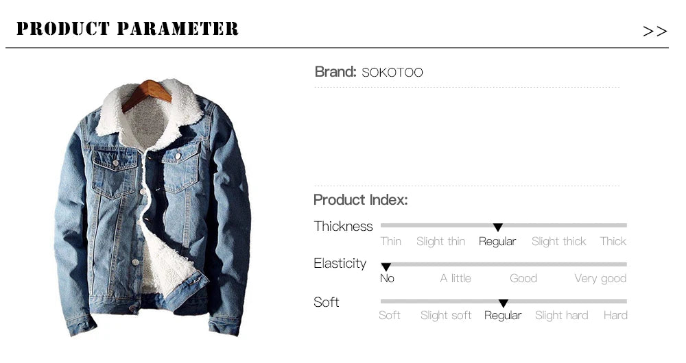 Men's Winter Warm Berber Fleece Denim Jacket Slim Fit Thicken Coat Outerwear Black Blue