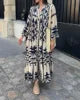 Summer New Women'S Wear V-Neck Maxi Long Dress Vintage Printed Pattern High Waist Long Dress