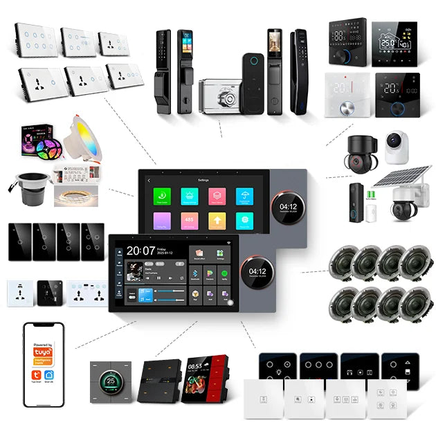 2025 Newest 7 Inch Smart Screen Control Panel Gateway Music Center 2 Zones Music Playback Tuya App Hotel & Home Use Wi-Fi