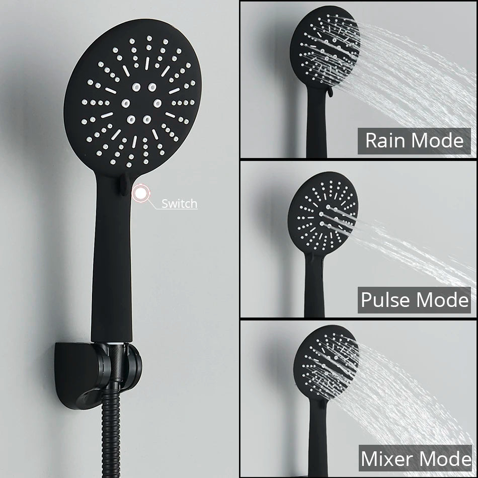 Thermostatic Shower Set Black/Chrome Brass Wall Mounted Bathroom Shower Thermostat Mixer Valve Handle Spray Bathroom Accessories