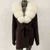Women's New Spring Fashion Soft Midi Fox Fur Collar Knitted Cardigan Sweater Coat Casual Outerwear for Winter