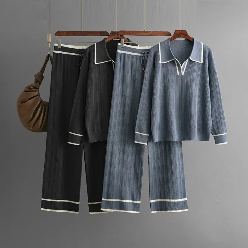 Boutique Wholesale 2026 Summer New Style Lapel Fashionable Casual High Waist Slimming Knitted Women's Sets