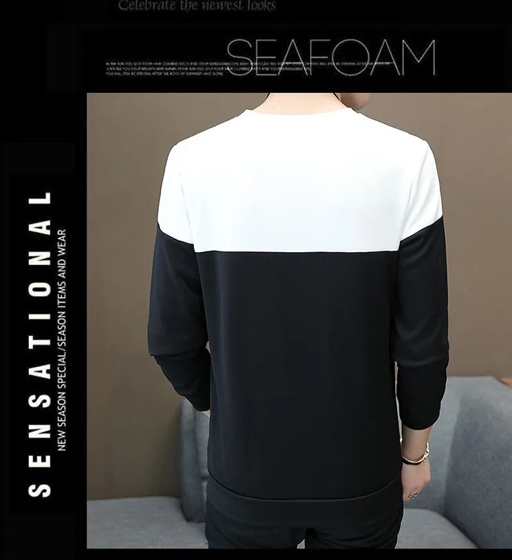 M-3XL Spring and Autumn Men's Sweater Pullover Korean Fashion Trend Splicing Colorblock Slim Fit Casual Sports Tops
