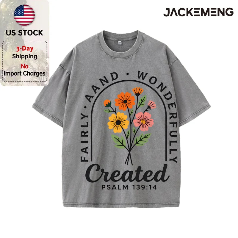 Oversized Washed Retro Floral Faith Streetwear Print Tshirt USA Stock Wholesale Y2K Casual Tee