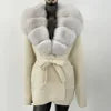 Women's New Spring Fashion Soft Midi Fox Fur Collar Knitted Cardigan Sweater Coat Casual Outerwear for Winter