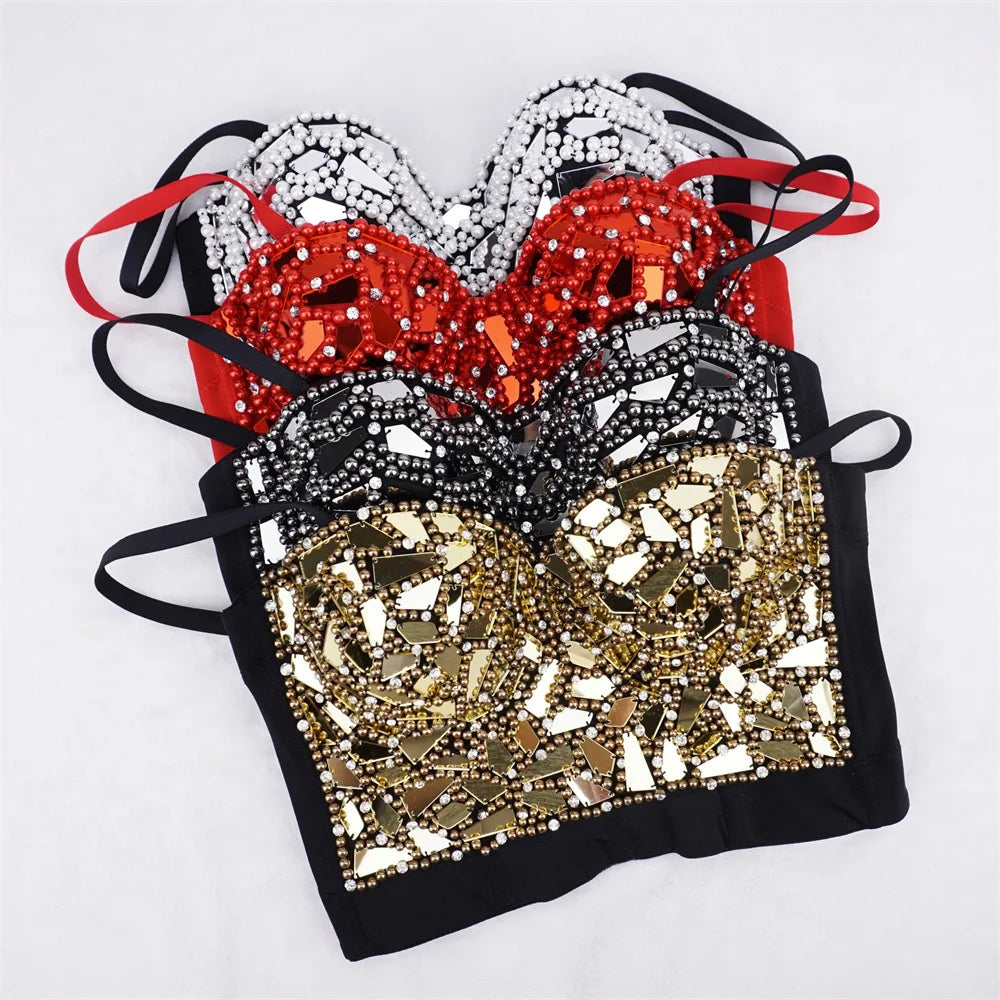 Factory Self-Selling Fashion Push up Breathable Sling Tube Top Beaded Glass Cover Crop Top