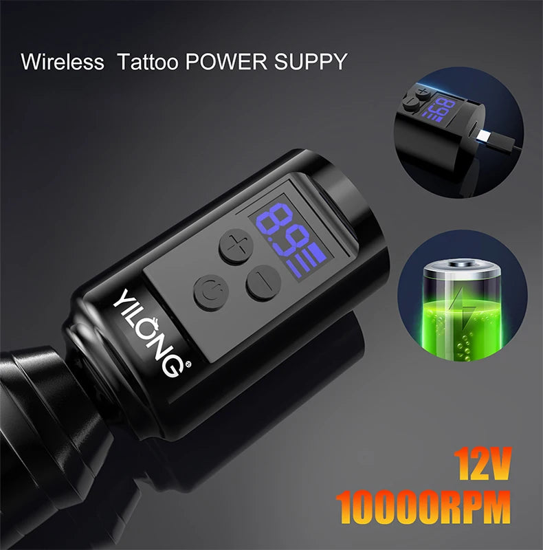 RCA DC Yilong/OEM Model 1600255 Plastic Battery Wireless Tattoo Power Supply Digital Permanent Makeup Accessory Charging