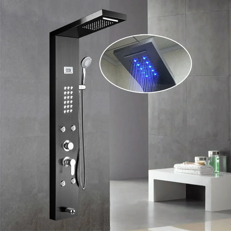 Luxury Hot Sale  Brushed Color Thermostatic Led Rain Shower Head Bathroom Stainless Steel Wall Mounted Waterfall Shower Panels
