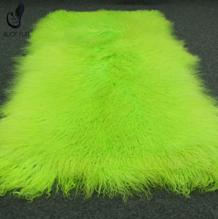 Natural Raw Mongolian Sheep Fur Blanket Garment with Long Curly Hair