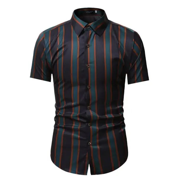 Summer Business Social Chemise Homme Casual Party Short Sleeve Striped Shirt Men Dress Luxury Button Up Fashion Mens Clothes