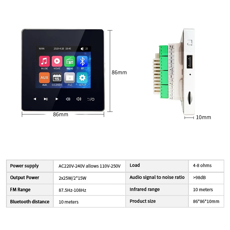 Mini Blue Tooth Wall Amplifier Smart Home Audio  4*20W Stereo Sound Music Panel PA System Loudspeaker Ceiling Speaker Kits
