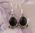 Hot Selling 925 Sterling Silver Natural Black Onyx Oval Cabochon Hoop Earrings Minimalist Wedding Style at Factory Price