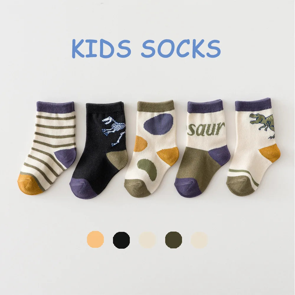 5 Pairs/Lot Toddler Socks Newborn Baby Soft Prewalker Spring Cotton Girl Kids Autumn Infant Cartoon Striped Print Sock 0-12Y