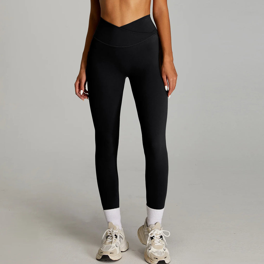 Women Cross Waist Naked Feel Yoga Set High Waist Tight Quick Dry Fitness Suit Outdoor Running Sports Tracksuit