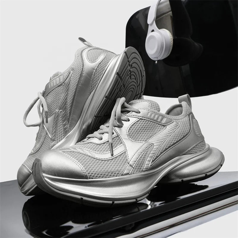 Dropshipping Custom Logo Fashion Sliver Color Sports Shoes Mens Designer Walking Style Chunky Platform Sneakers