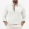Spring Summer New European and American Men's Solid Color Shirt Multi-pocket Casual Long-sleeved Shirt