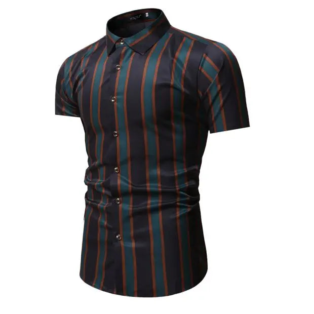 Summer Business Social Chemise Homme Casual Party Short Sleeve Striped Shirt Men Dress Luxury Button Up Fashion Mens Clothes
