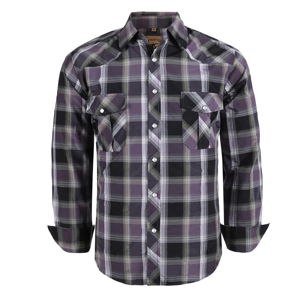 Men's Western Cowboy Long Sleeve Pearl Snap Casual Plaid Work Shirts