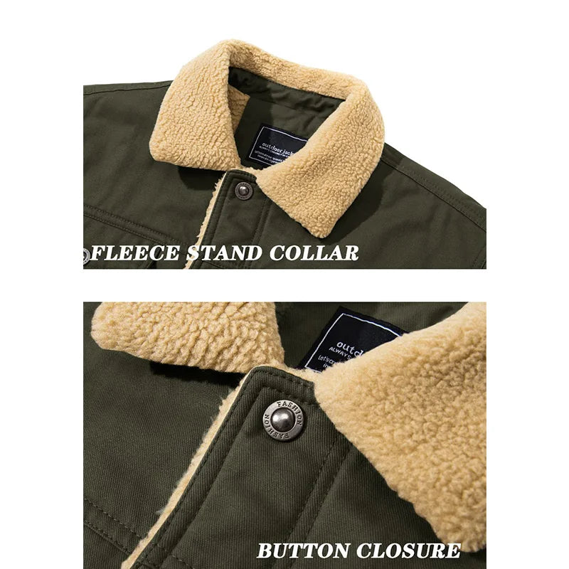 EKLENTSON Winter Fleece Hiking Jackets Men Thermal Windproof Coat Outdoor Thick Warm Cotton Cargo Work Jacket Travel Outerwear