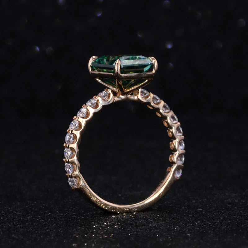 Starsgem 14k Moissanite Rings Radiant Cut Green Moissanite Wedding Simple Custom 14k Solid Gold Ring