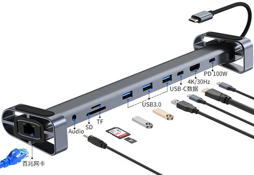10 in 1 New Stock Arrival 4K30hz Type C Hub 10 in 1 4K Docking Station for Macbook Laptops
