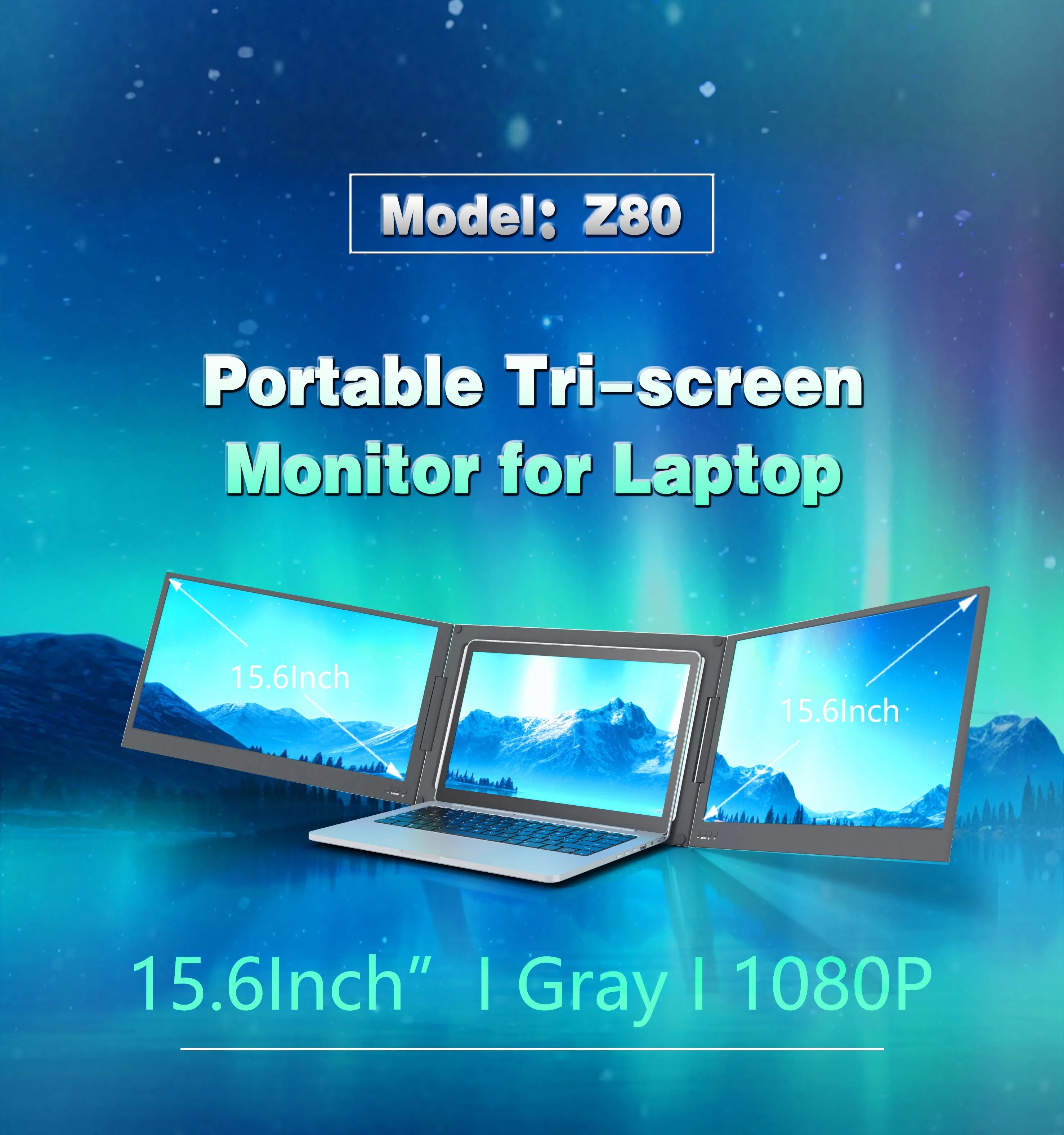 OEM/ODM Factory Portable Triple Screen Monitor Dual 15.6 Inch 1080P LCD IPS TFT Panel Laptop Screen Extender