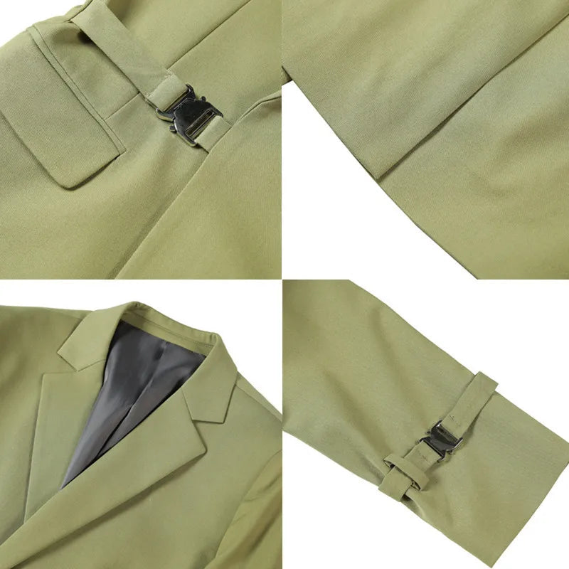 XS-5XL Men's Autumn and Winter Personalized Buckle Design Suit Fashion Business Casual Suit Set Two Piece