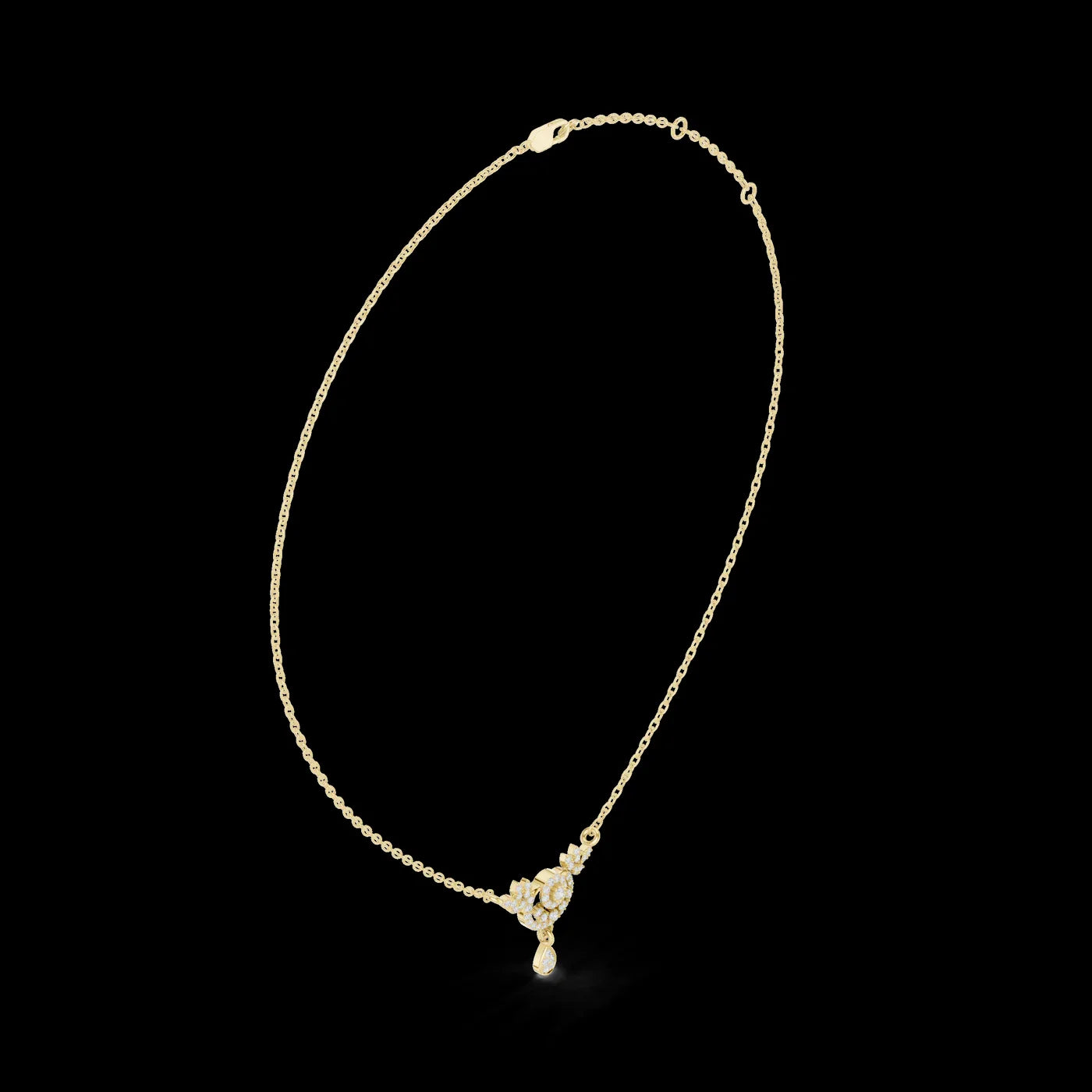 ZYORIO Women's Rose Gold Diamond Pendant Necklace Floral Design Pave Setting Round Brilliant Cut Teardrop Drop Romantic Wedding