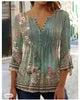 2024 Spring Summer New Fashion Women's Casual Floral Print V-Neck Elegant T-Shirt Full Sleeved Pleated Button T-shirt