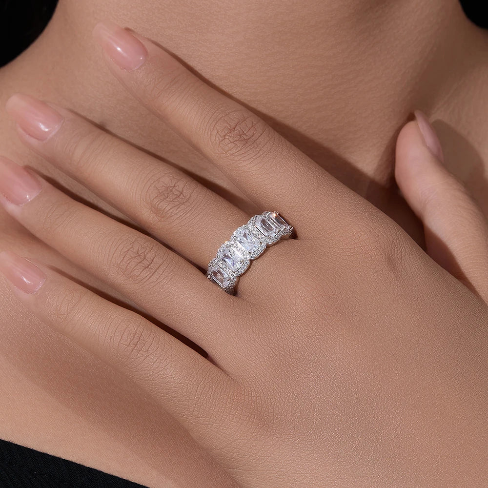 Women's Gorgeous Sparkling Full Cubic Zircon Eternity Band Rings S925 Sterling Silver Full Fine Aperture Combination Set Ring
